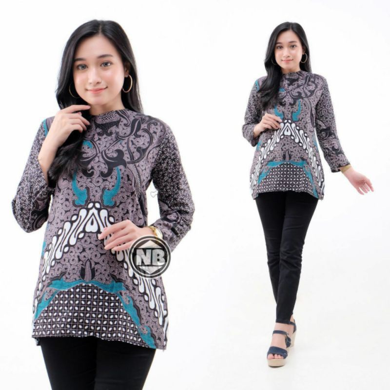 tey-17 Batik Wanita ASJ SA HRB026 Kenogo Kemeja Tosca Pendek-Model 6