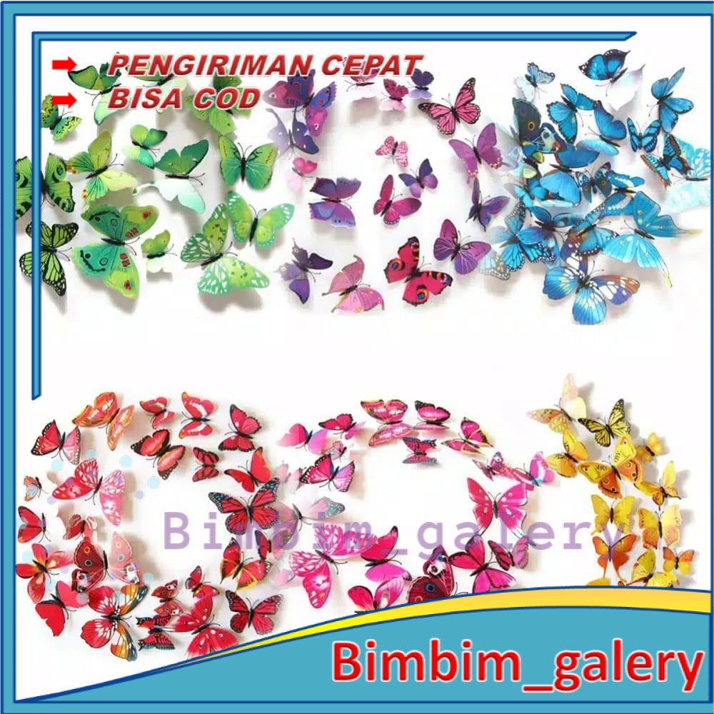 BIMBIM Stiker Dinding 3D Motif Kupu - Kupu / Wall Sticker 12pcs Butterfly