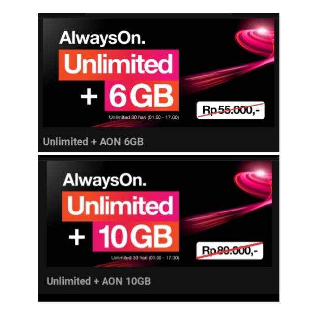 Kuota 3 Three AlwaysOn Murah Unlimited + pulsa 2k
