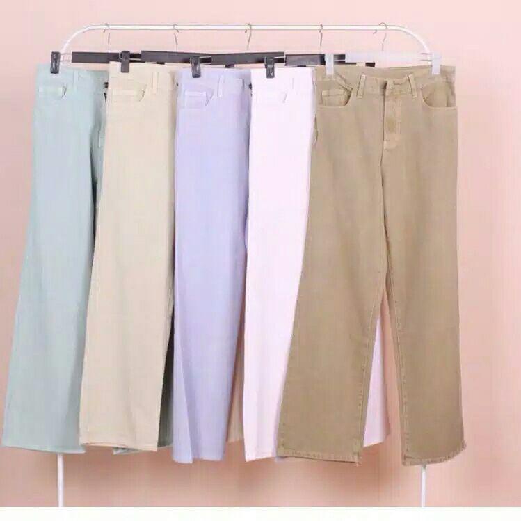 Special Price.. CELANA KULOT JEANS LOOSE WANITA POLOS PASTEL LILAC CREAM HIGHWAIST JENS CUTBRAY
