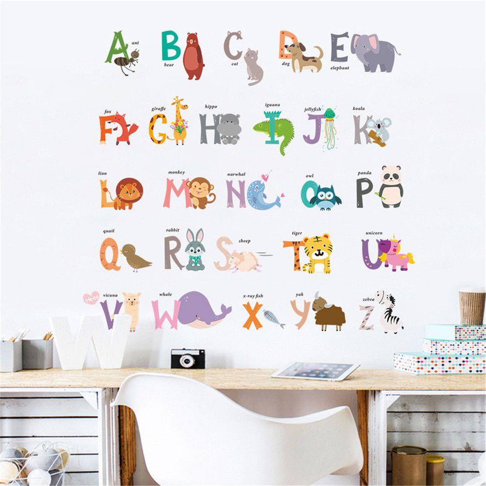 Populer Stiker Dinding Alfabet Playroom Anak Laki-Laki Dan Perempuan Removable Classroom Stickers