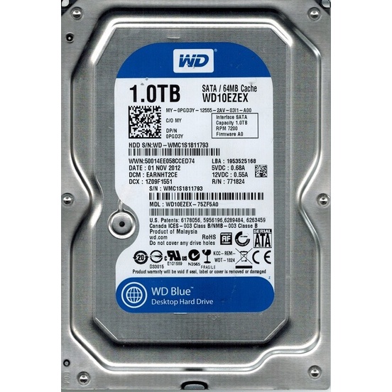 HARDDISK INTERNAL/PC WD 1TB Sata3 7200 BLUE 64MB - RESMI