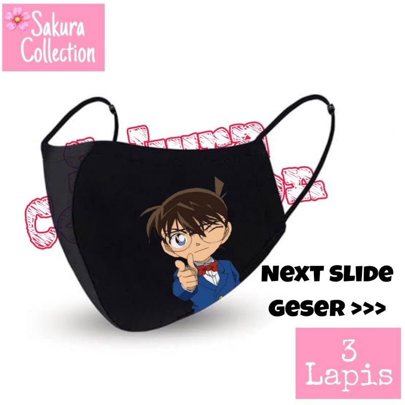 Masker Conan Edogawa Kudo Shinichi  kain 3 ply/lapis scuba anak dewasa earloop