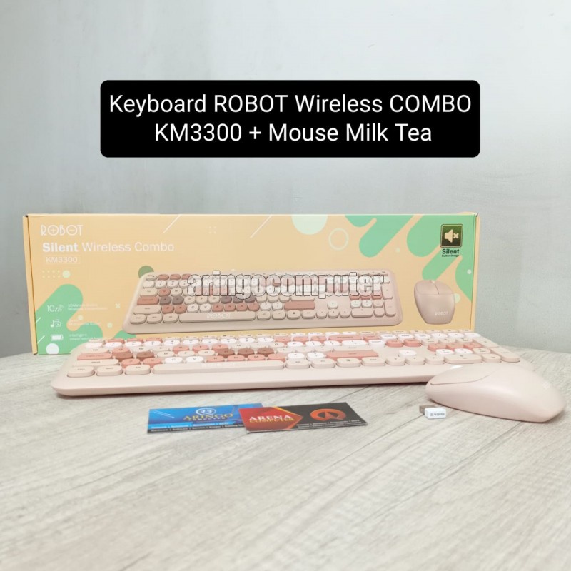 Keyboard ROBOT Wireless COMBO KM3300 + Mouse Milk Tea