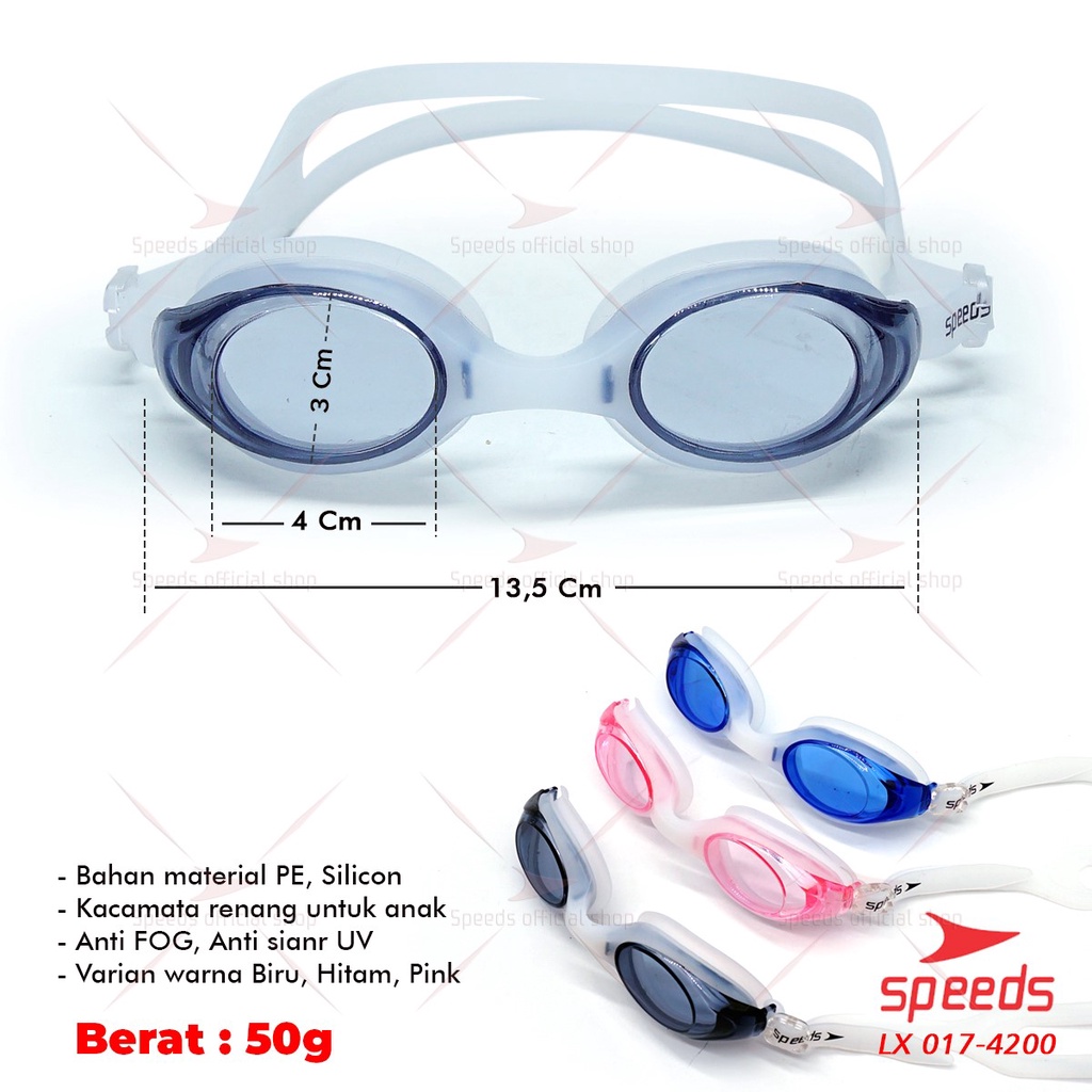 SPEEDS Kacamata Renang Swiming Remaja &amp; Dewasa Clear Bening Berwarna Anti Embun UV Googles 017-4200