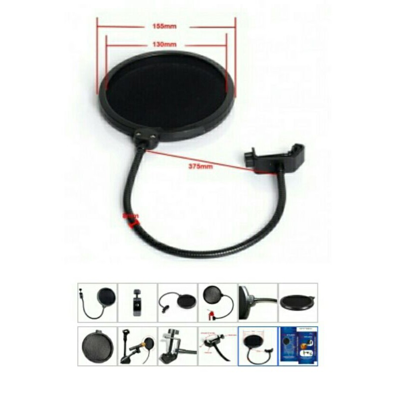 Pop filter mikrofon dual layer / windsreen mic / filter suara