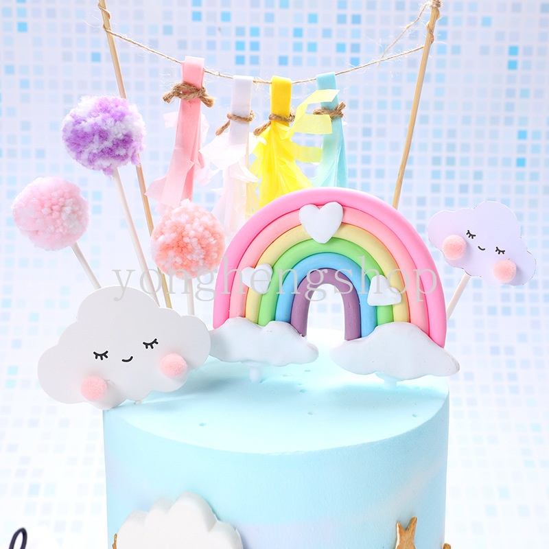 Topper Kue Bentuk Awan Bintang Tersenyum Warna Pelangi Untuk Dekorasi Pesta Baby Shower