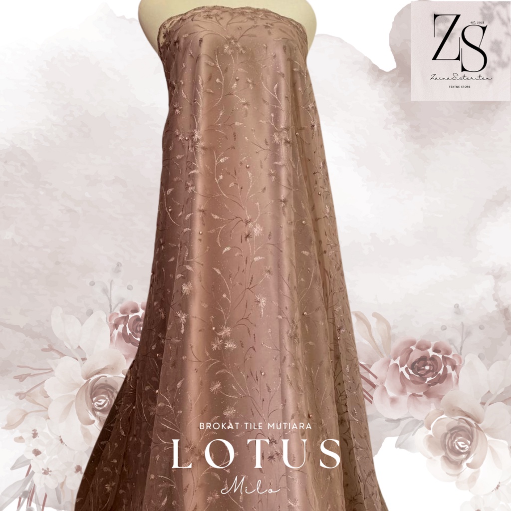 Bahan Kain Brokat Brukat Tile Mutiara Lotus New Series Warna Cokelat Milo