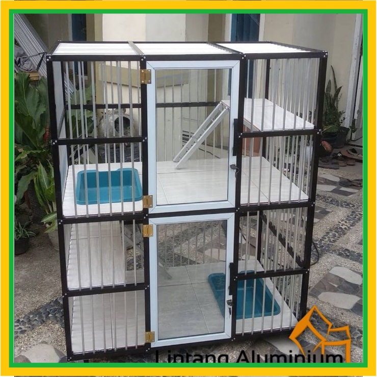 Kandang Kucing Aluminium Minimalis // 2 Tingkat Pintu Kaca