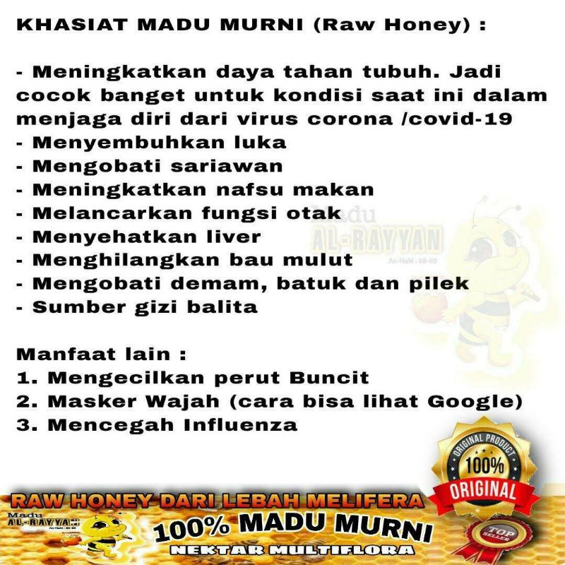 Madu Murni Raw Honey 500gr | Madu Asli  Madu Al rayyan