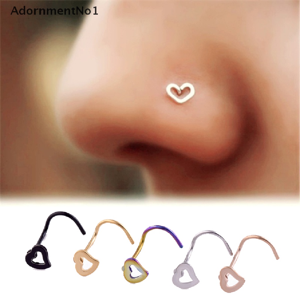 [AdornmentNo1] 5Pcs Stainless Steel Heart Piercing Nose Ring Nose Stud Rings Body Jewelry Gift [new]