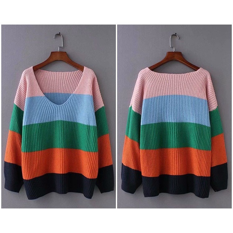 [baju wanita korea]  Baju Outer Knit Sweater Rajut Rainbow Korea Import