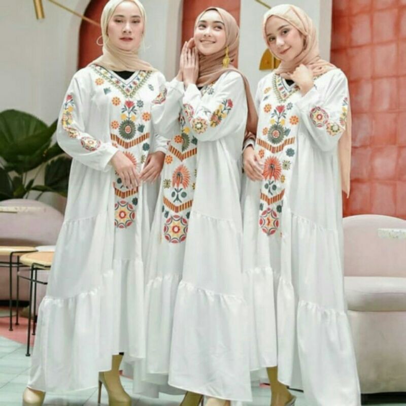 GAMIS BORDIR/GAMIS PUTIH/(fitri maxy bordir