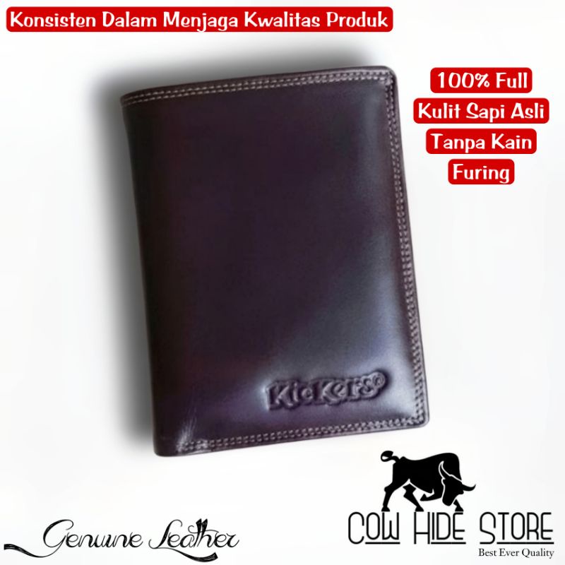 Dompet Pria Kulit Asli Bifold Up Emboss Kickers - 15 Slot-Dark Brown