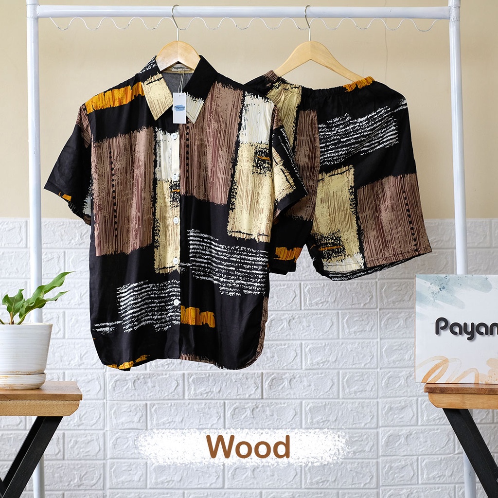 Baju Tidur/Piyama Lengan Pendek Pria Rayon Premium 1set - Motif Wood