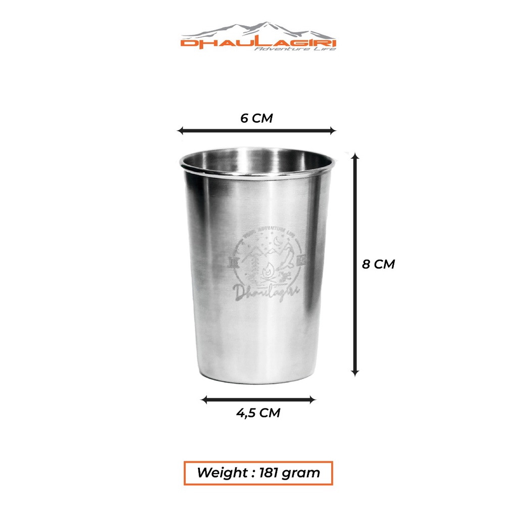 Gelas Mug 4 SET 180 ML 250 ML DHAULAGIRI Cangkir Minum Stainless Steel Outdoor Camping