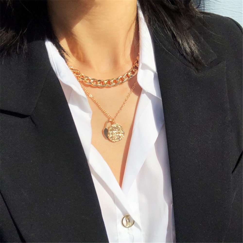 【COD Tangding】New Korea Fashion Style Chain Heart Lock Pendant Two - Layer Necklace Accessories