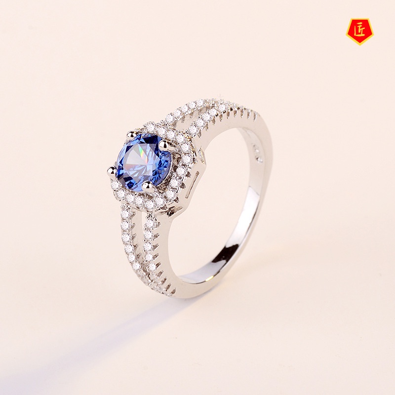 [Ready Stock]Luxury High-End Micro-Inlaid Colored Gems Silver Ring