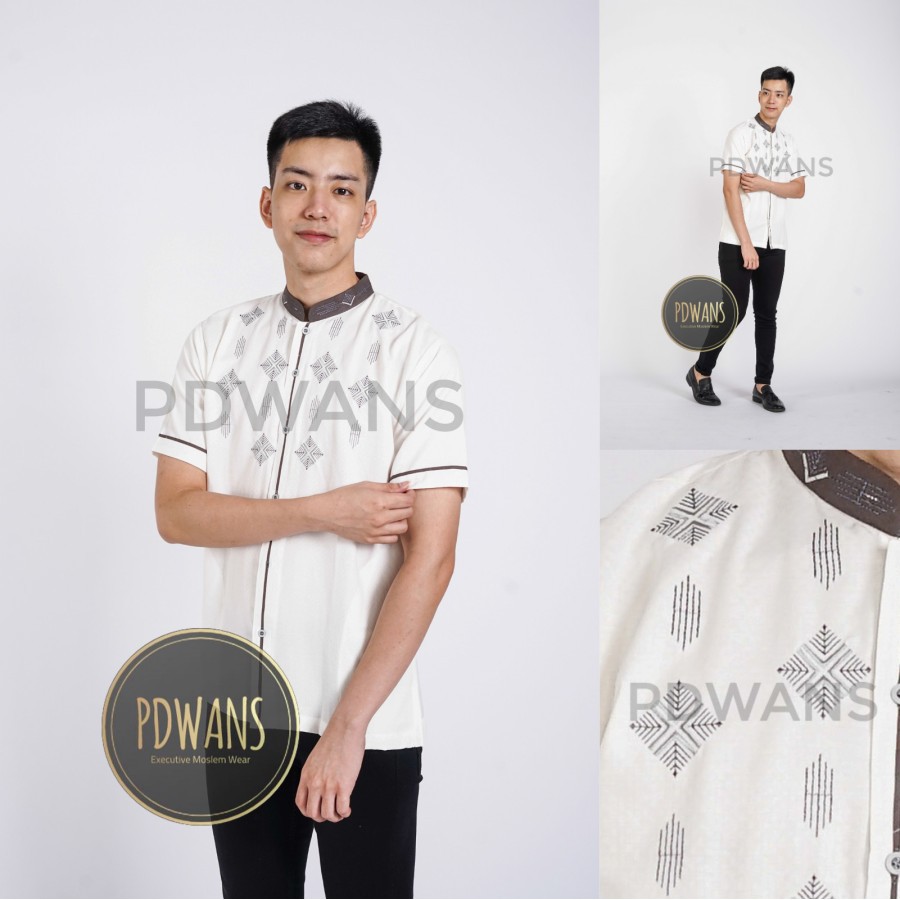 pria Koko Nk 28 / Koko Dewasa Lengan Pendek GO291  Dewasa Bordir Putih Tulang Als21 - Putih Tulang