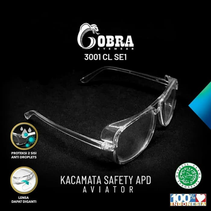 KACAMATA PELINDUNG SAFETY APD AVIATOR Cobra 3001CL ANTI VIRUS ANTI DEBU HALAL