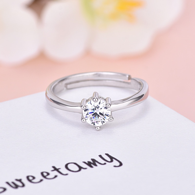 [ Fashion Simple Diamond Inlaid Zircon Rings Adjustable Rings Finger Ring GiftsJewelry For Girl Friends ]