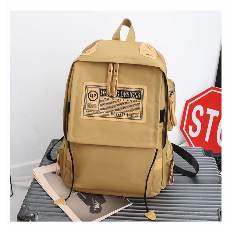 Ransel Pelajar Rapi Ransel Kapasitas Besar Tas Travel Kancing Solid Sederhana Harajuku Chic Fashion Retro Uniseks High Street