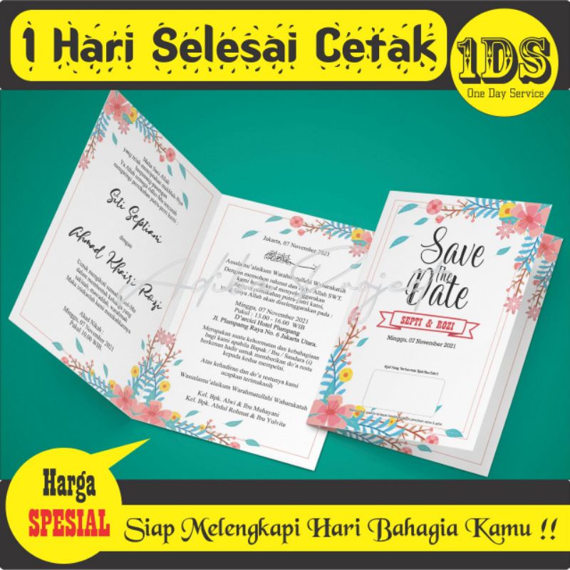 AD.033 cetak cepat undangan pernikahan kilat Murah Meriah Vintage Rustic Floral Bunga Custom exclusi