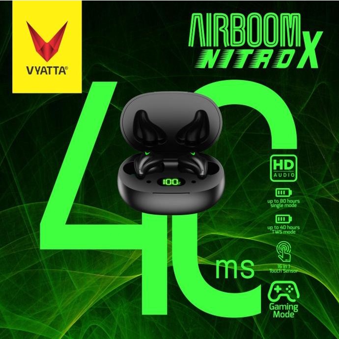 ONSALE Vyatta Airboom Nitro X TWS Bluetooth Earphone -Gaming 40ms,16in1 Touch