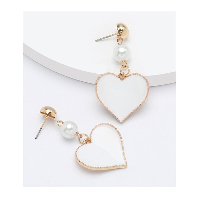 LRC Anting Tusuk Fashion Pearl Alloy Oil Drop Heart-shaped Earrings D92197