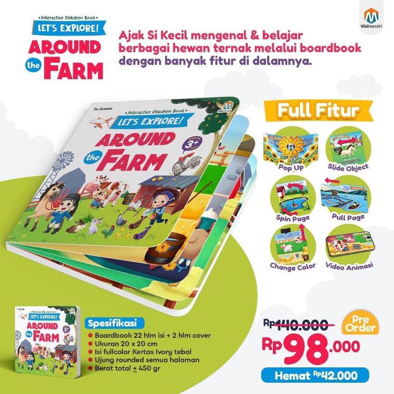 Boardbook Balita Anak Hard Cover Buku Cerita Bergambar Seri Mengenal Hewan Bilingual Full Colour Lets Eexplore Around The Farm Ziyad