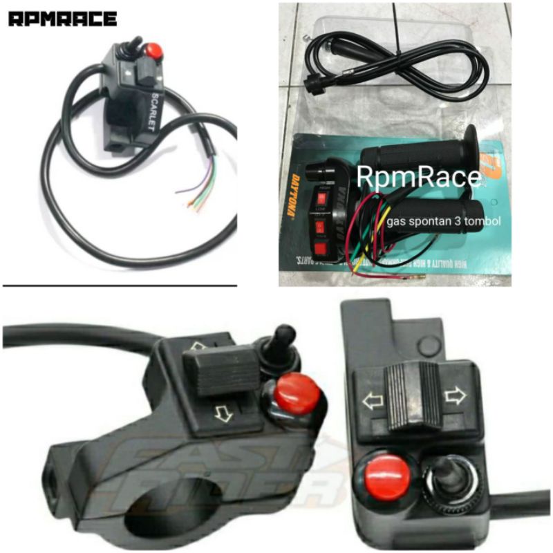 paket gas spontan 3 tombol plus saklar kiri dim fastrider 3 tech universal ninja rx king  vixion dll