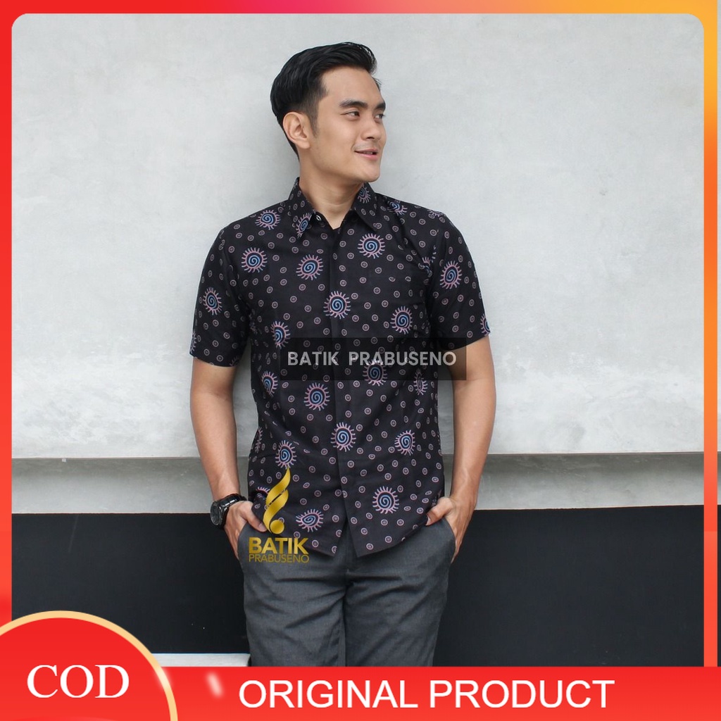 Batik Prabuseno Original AJI ADIRAGA Kemeja Pria Lengan Pendek Slim Fit Terbaru 2022 Modern Elegan K
