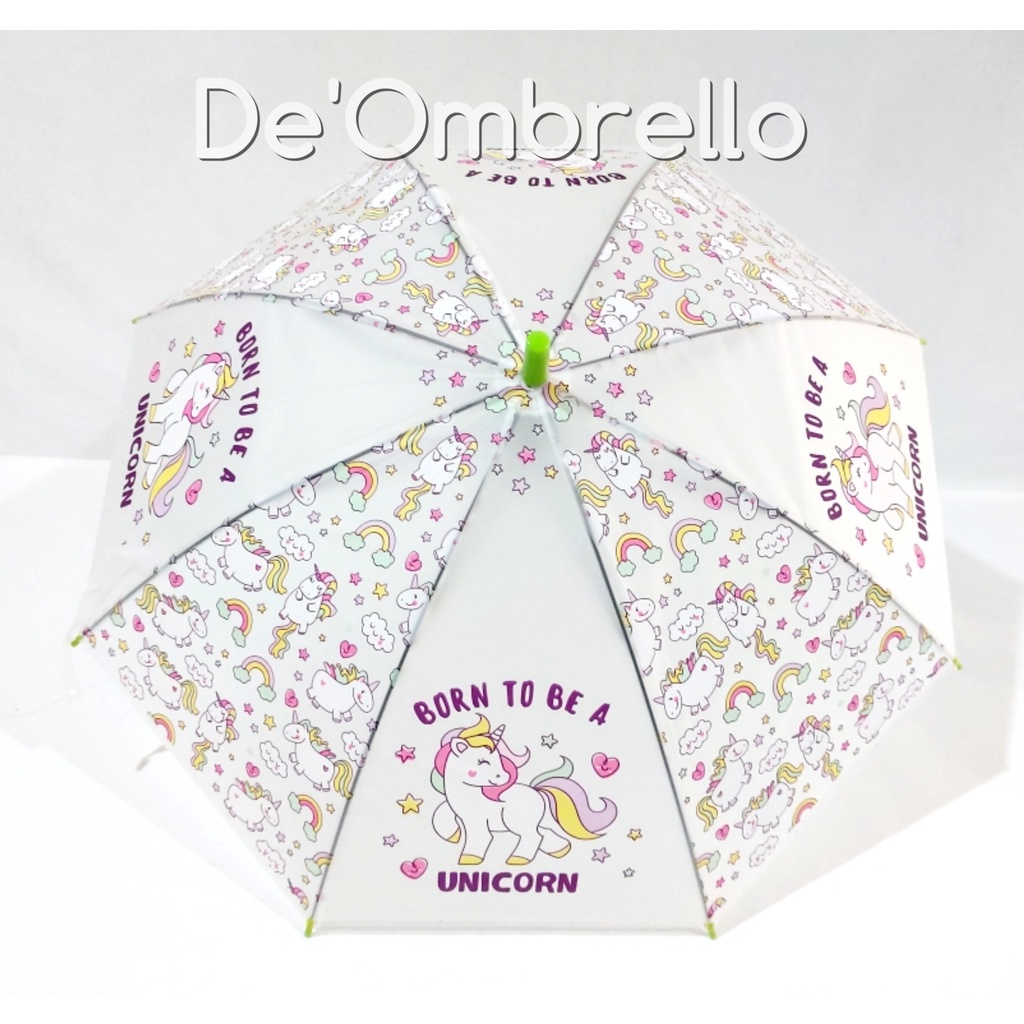 (007UC)De'Ombrello! Payung PVC Anak Full Print Motif Unicorn