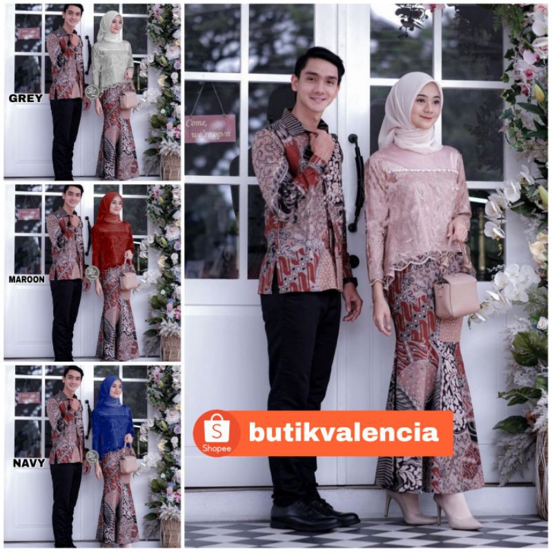 Couple Batik Kebaya Formal  Couple Batik Brukat Velvet Payet  Couple Pesta ( Kemeja + Kebaya )