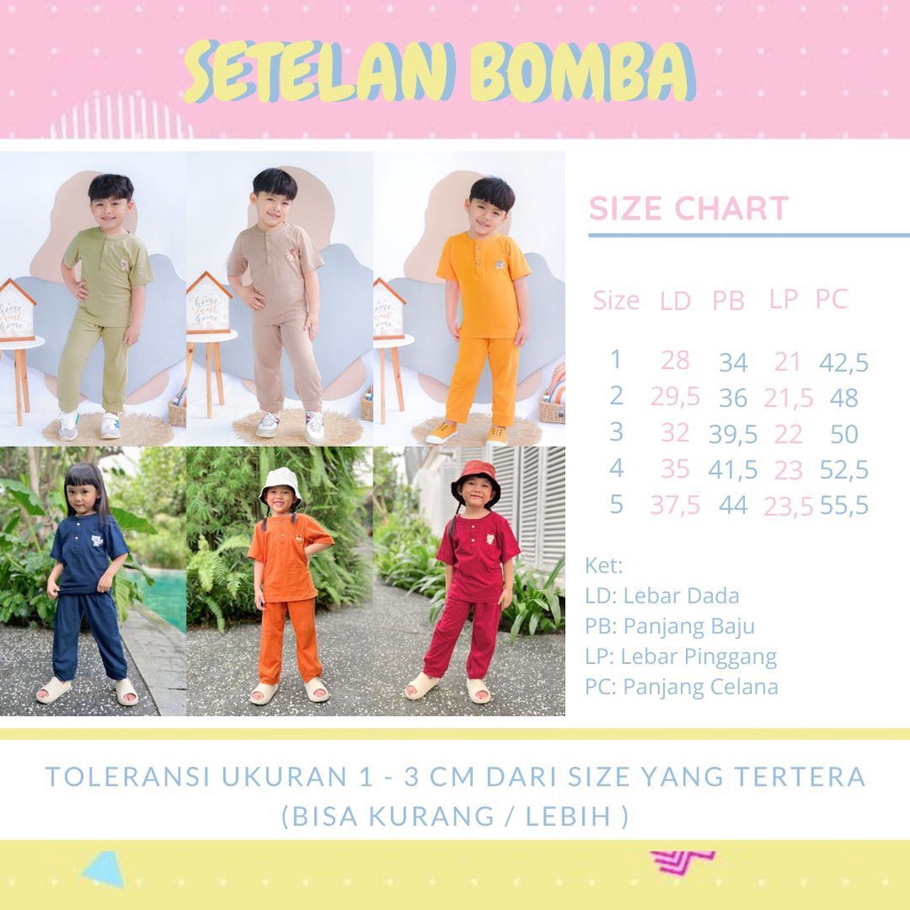 SETELAN ANAK UNISEX WARNA POLOS BORDIR MOTIF HEWAN 1-6 TAHUN