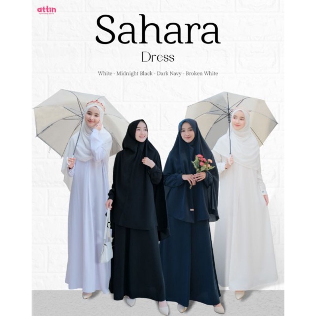 Sahara dress by attin abaya polos premium broken white black size lengkap ada jumbo