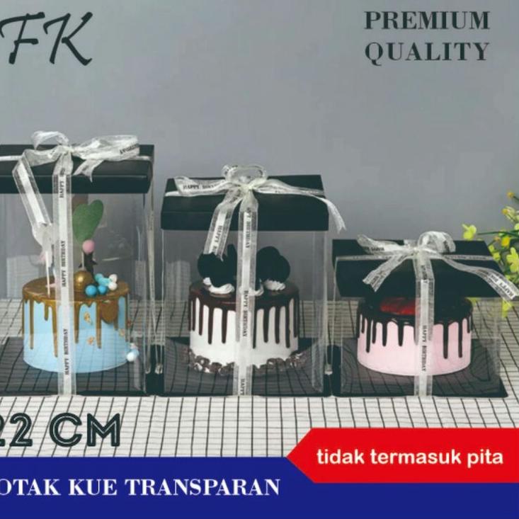 

☻ kotak kue transparan, Mika Kue Kotak, kotak kue mika, cake box mika, dus kue transparan uk 22 cm ➧