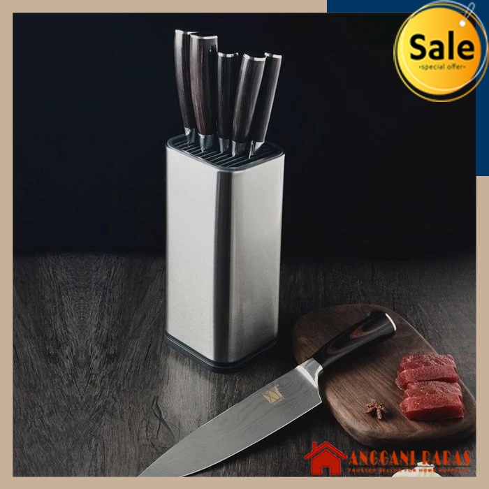 Tempat Pisau Set Tempat Kotak Tempat Pisau Tempat Penyimpanan Pisau Dapur Knife Stand Holder Stainless Steel