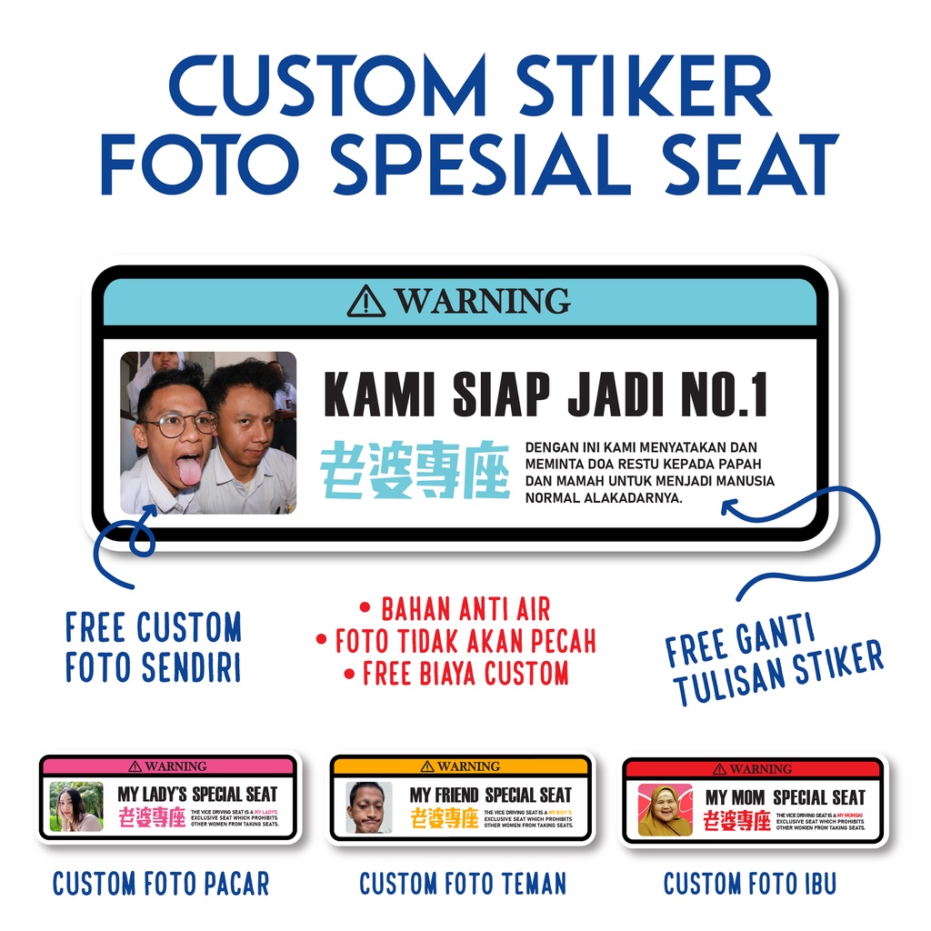 

Stiker Spesial seat custom FOTO DAN NAMA stiker viral tiktok bucin ANTI AIR BEBAS PILIH