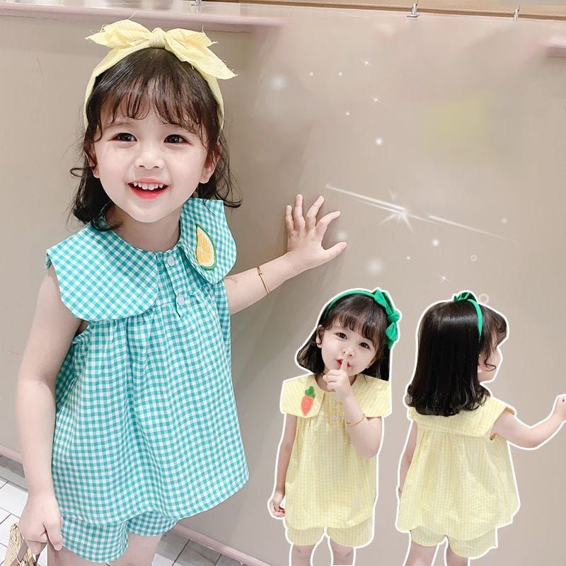 SETELAN SATU SET BAJU FRUIT KOTAK ANAK PEREMPUAN CEWEK BABY  LUCU MURAH