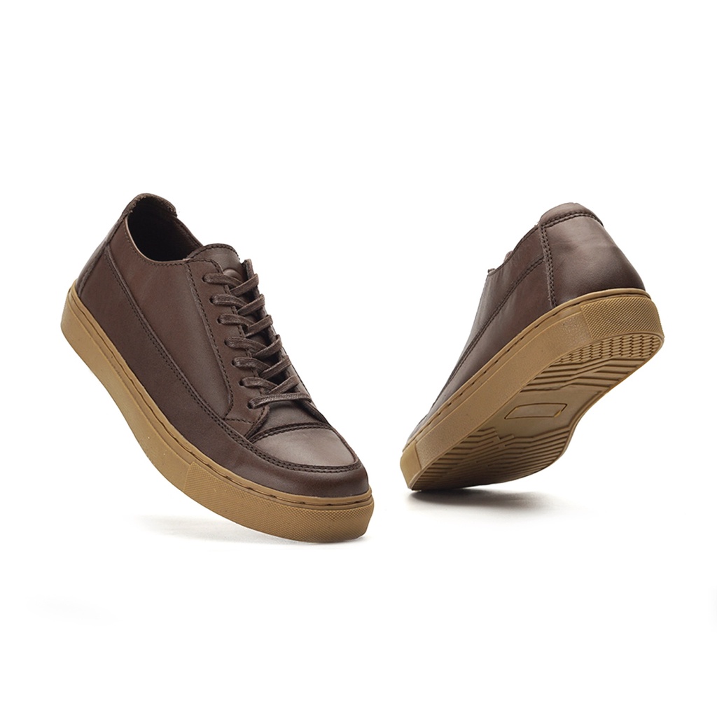 OLAF BROWN ORIGINAL x GREATA Sepatu Sneakers Kulit Sapi Asli Coklat Pria Kets Tali Semi Formal Kerja Kantor Jalan Santai Main OOTD Casual Distro Kuliah Pesta Kondangan Premium Genuine Leather Footwear Gum Sole Big Size Jumbo 44 Keren Terbaru Branded Ori