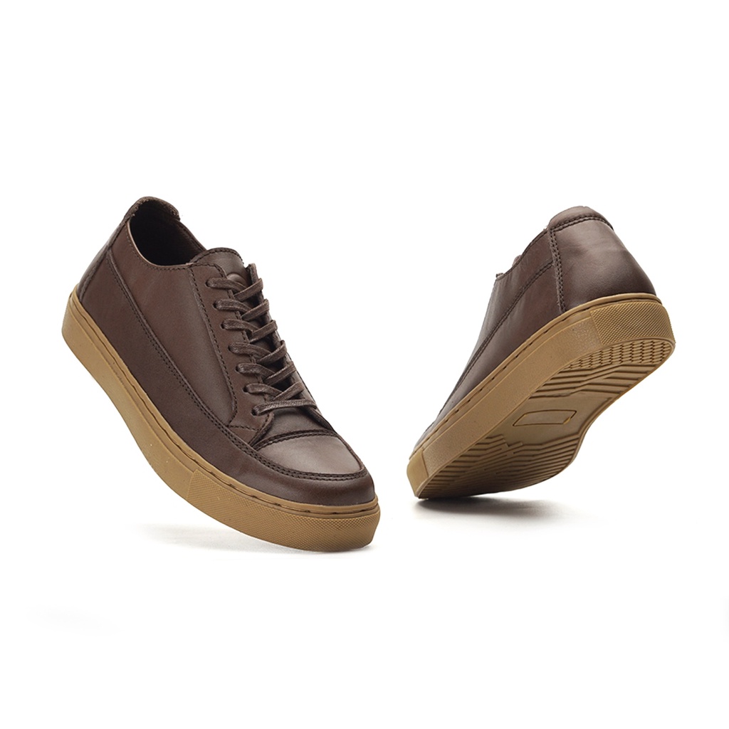 OLAF BROWN ORIGINAL x GREATA Sepatu Sneakers Kulit Sapi Asli Coklat Pria Kets Tali Semi Formal Kerja Kantor Jalan Santai Main Hangout Kuliah Pesta Kondangan Simple Distro Fashion Genuine Leather Casual Shoes Premium Gum Sole Skate Footwear Keren Terbaru