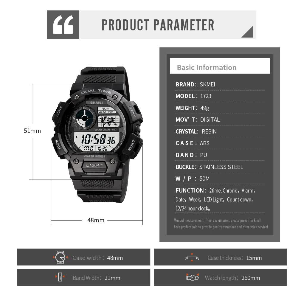 Jam Tangan Pria SKMEI 1723 Digital Double Time Original SKMEI Water resist 3 atm SKMEINDONESIA