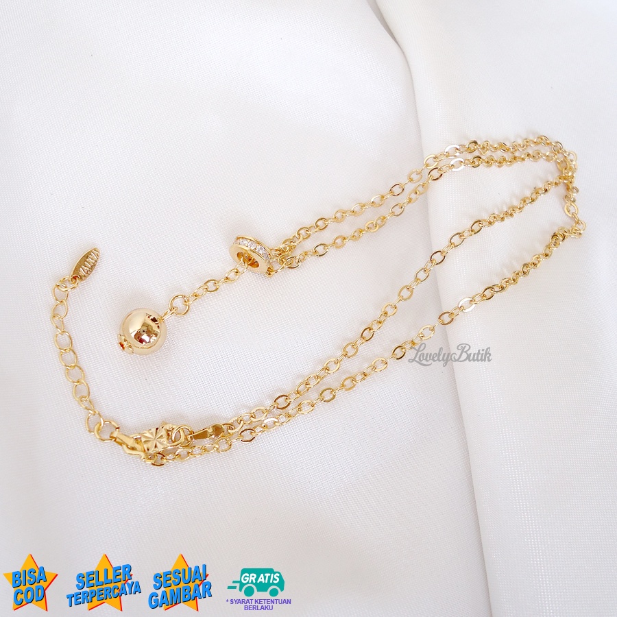 Lovelybutik Kalung Xuping G4bby Wanita Model Koye Bola Cincin Kristal lapis Emas