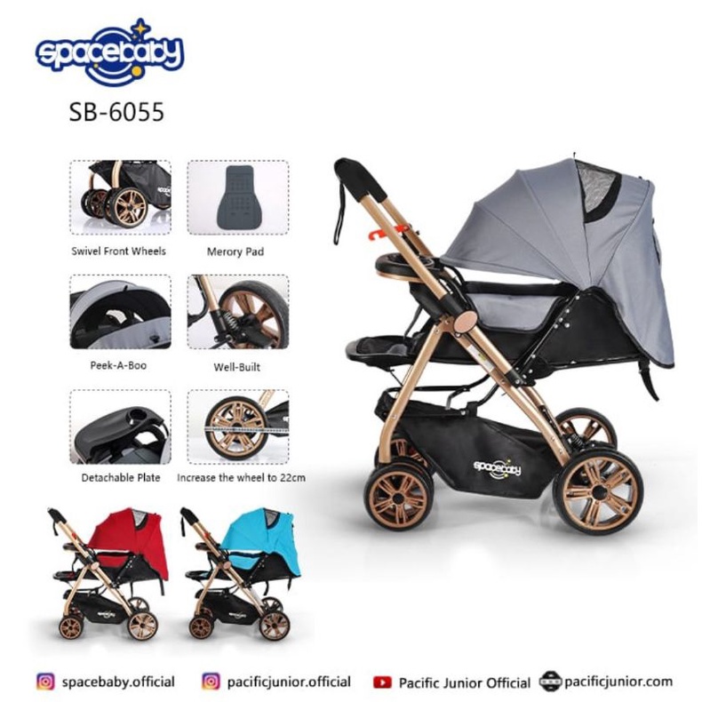 Baby Stroller Space Baby SB 6055&amp;6055a Reversible Stir Kereta Dorong Bayi