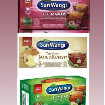 

Sariwangi teh celup ( per varian per box ) TEH MAWAR / TEH MELATI / JAHE & KUNYIT ( 25sachets )