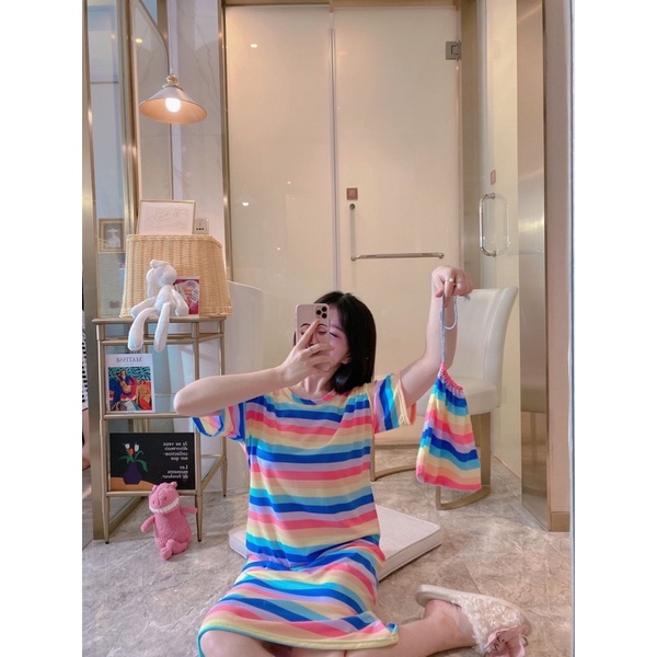 D101 • Daster Import • Daster Lucu • Sleepwear • Pakaian Tidur Wanita-Salur Rainbow