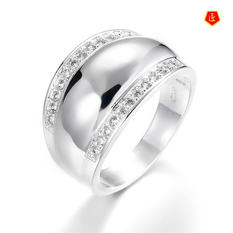 [Ready Stock]Simple Personality Diamond Silver Glossy Ring