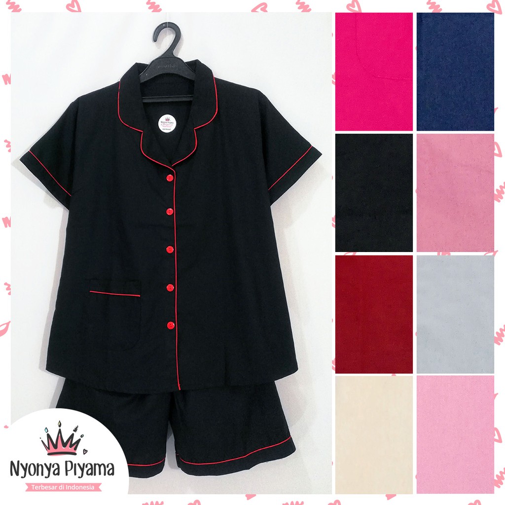 Piyama Celana Pendek Dewasa Baju Tidur Katun - Polos 