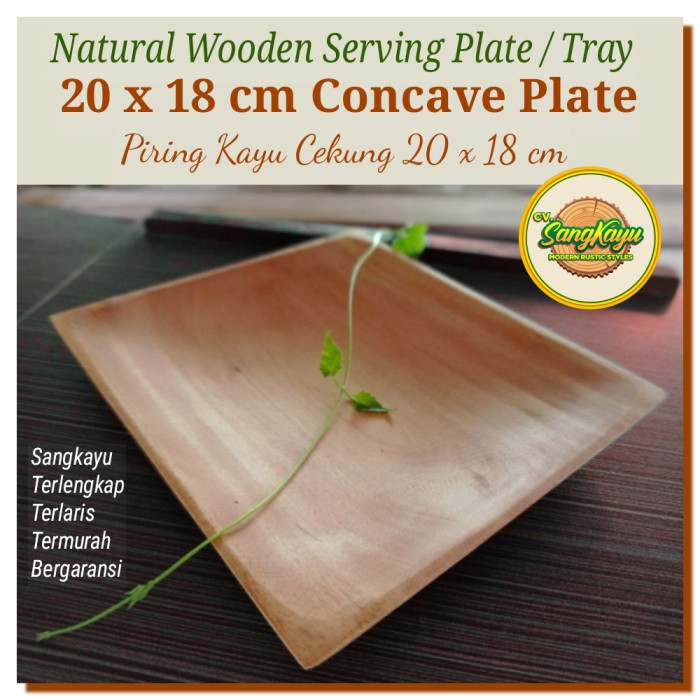 Wooden serving plate 20x18Cm Piring kayu cekung tray nampan kayu